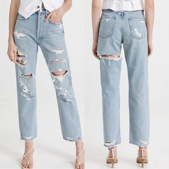 Agolde Denim - Agolde 90s Mid Rise Loose Fit Straight Leg Distressed Organic Cotton Jeans, 27